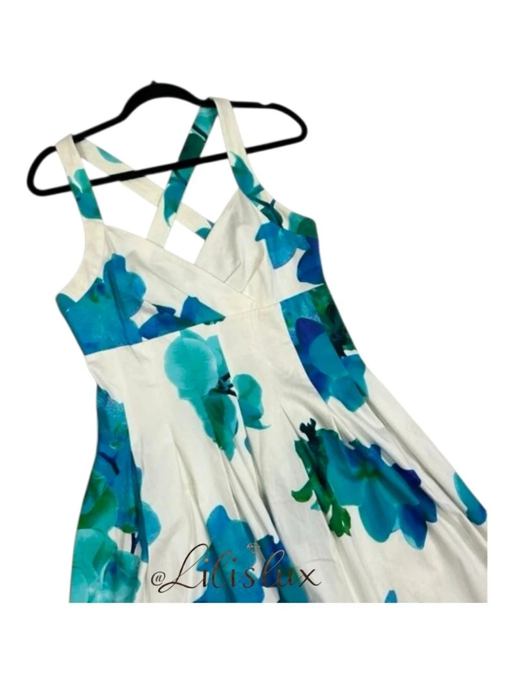 Calvin Klein White Blue And Green V Neck Fit And Flare Dress Size 10